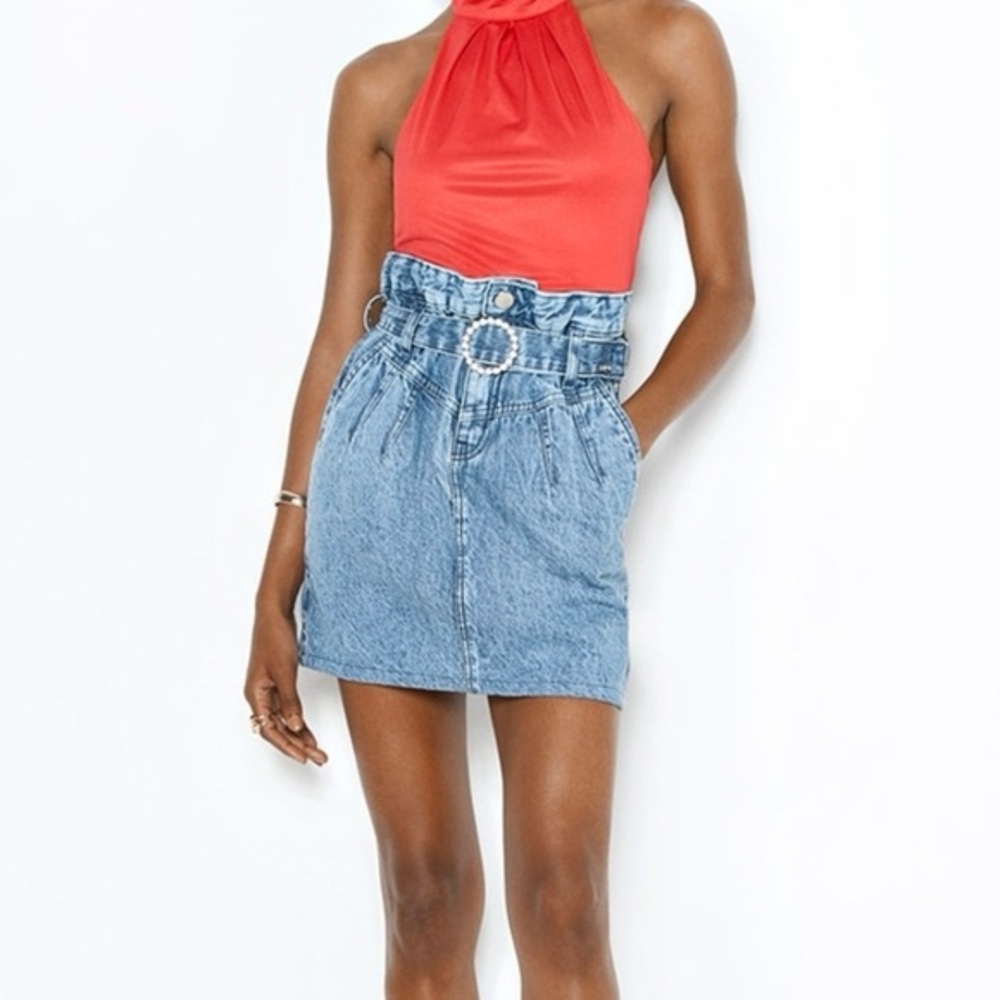 Denim Mini Skirt With Jeweled Belt /M NWT
